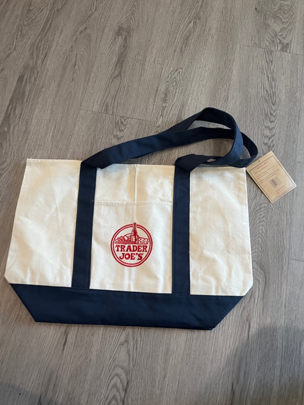 Trader Joe's Cream and Navy Canvas Tote Bag